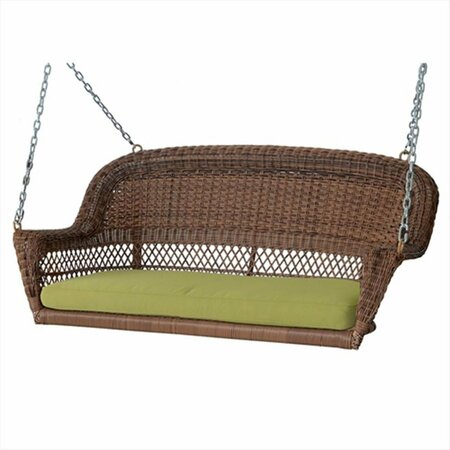 PROPATION Honey Wicker Porch Swing With Green Cushion PR2593358